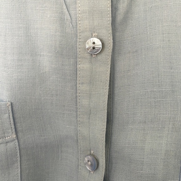 Eileen Fisher | 100% Organic Irish Linen Blue Collarless Button Down Tunic XS - Picture 4 of 13